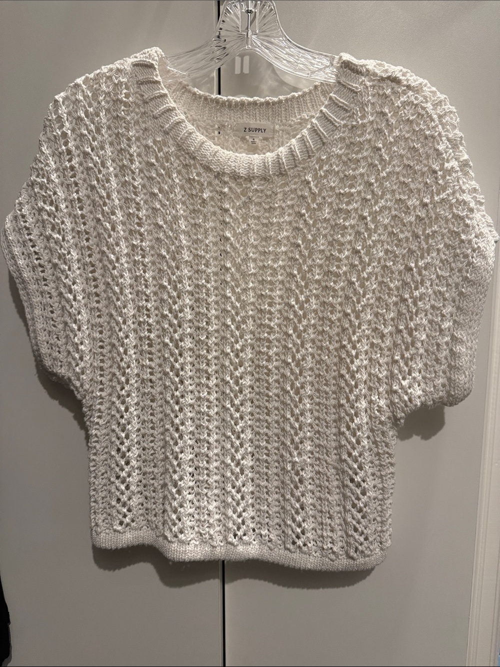 Z Supply Cream Open-Knit Short Sleeve Crew Sweater
